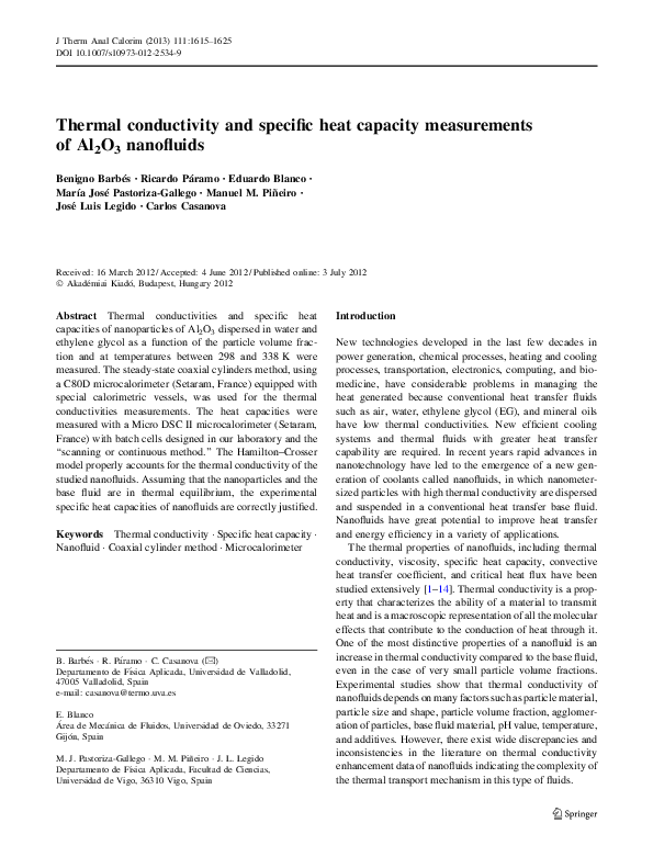 (PDF) Thermal conductivity and specific heat capacity measurements of ...