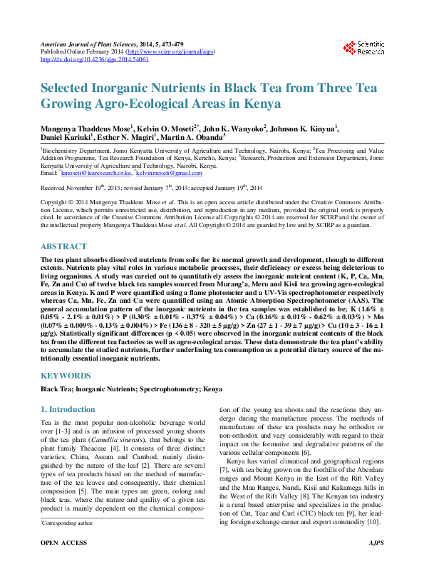 (PDF) Selected Nutrients in Black Tea from Three Tea Growing