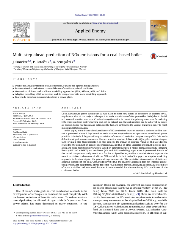 (PDF) Multi-step-ahead prediction of NOx emissions for a coal-based boiler