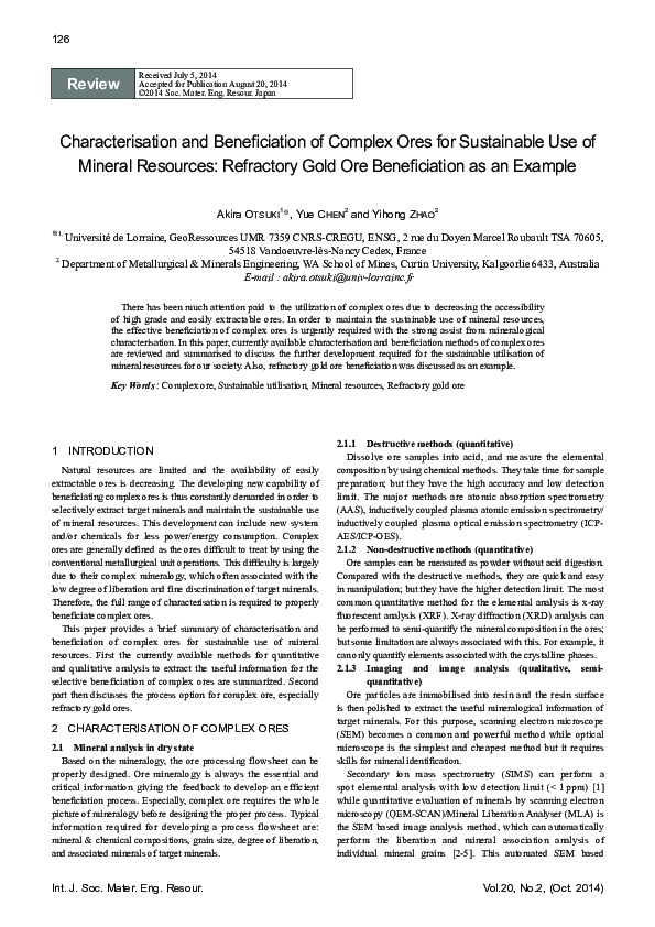 (PDF) Characterisation and Beneficiation of Complex Ores for ...