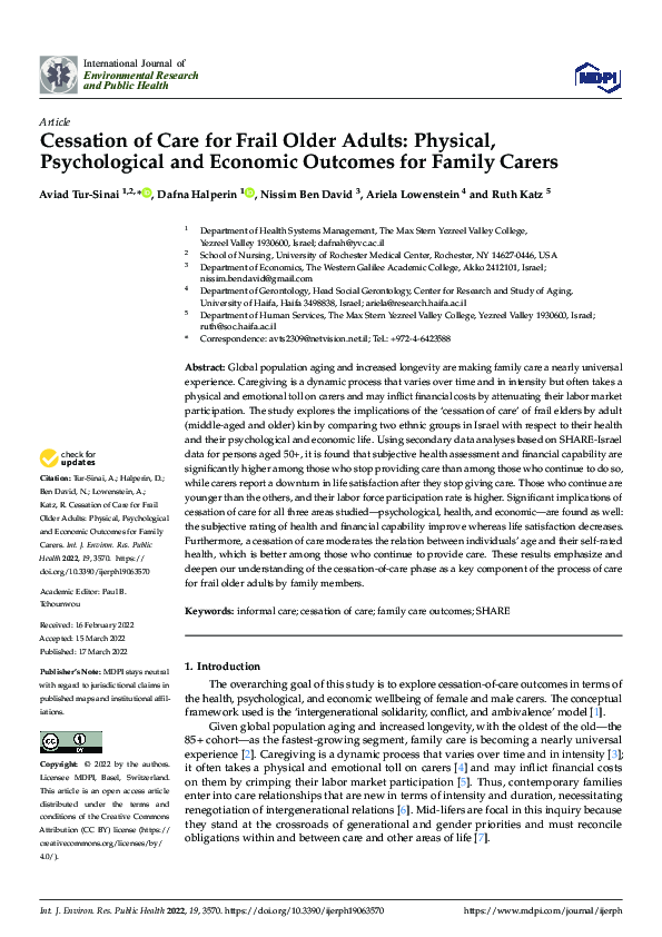 (PDF) Cessation of Care for Frail Older Adults: Physical, Psychological ...