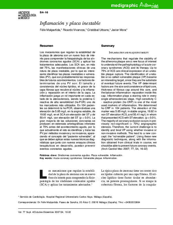 (PDF) Inflamación y placa inestable