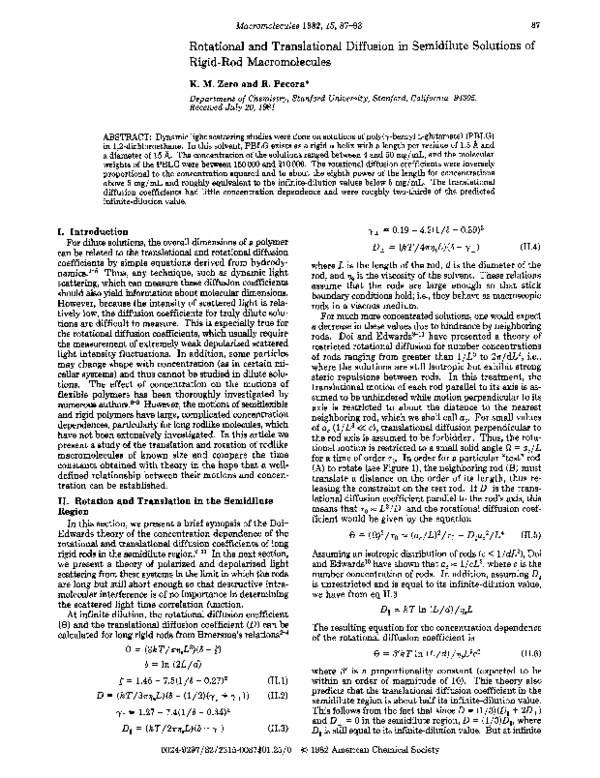 (PDF) Rotational and translational diffusion in semidilute solutions of ...