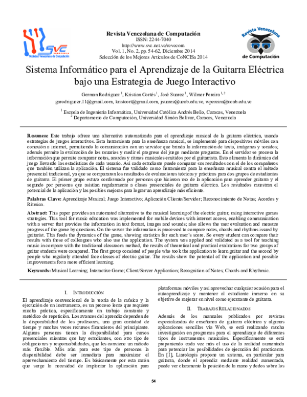 Sistema Informático para el Aprendizaje de la Guitarra Eléctrica bajo una Estrategia de Juego Interactivo