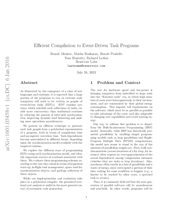(PDF) Efficient Compilation to Event-Driven Task Programs