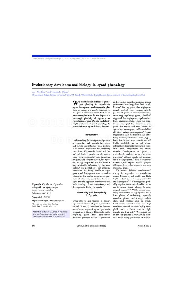 (PDF) Evolutionary developmental biology in cycad phenology