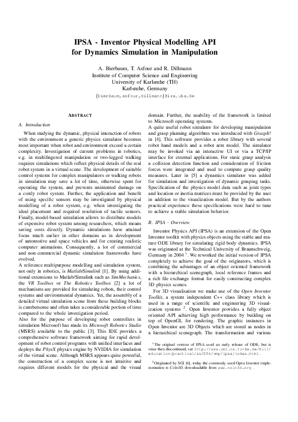 (PDF) IPSA-Inventor Physical Modelling API for Dynamics Simulation in ...