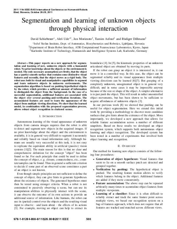 (PDF) Segmentation and learning of unknown objects through physical ...