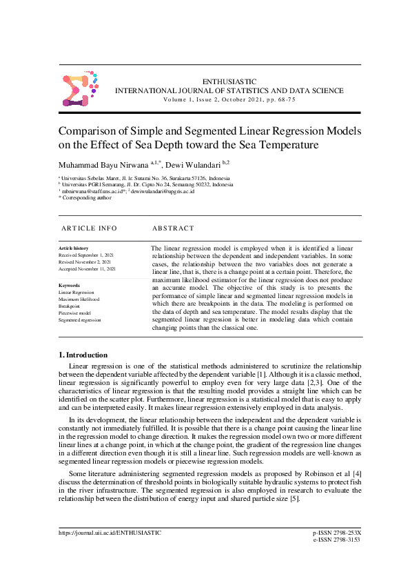 (PDF) Comparison of Simple and Segmented Linear Regression Models on ...
