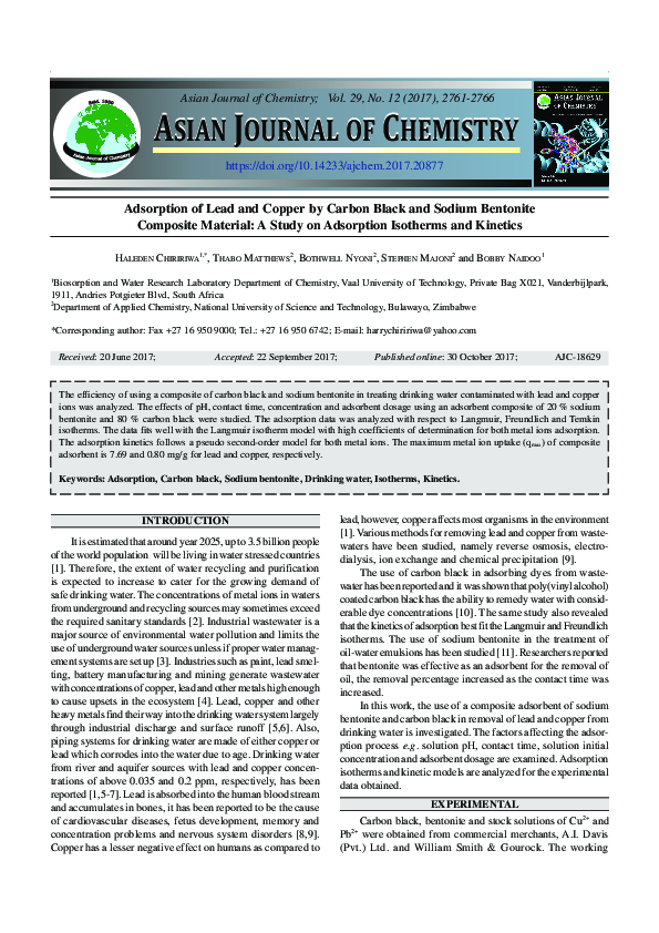 (PDF) Adsorption of Lead and Copper by Carbon Black and Sodium ...