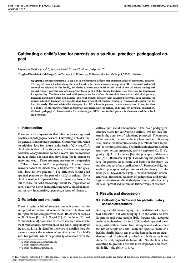 (PDF) Cultivating a child's love for parents as a spiritual practice ...