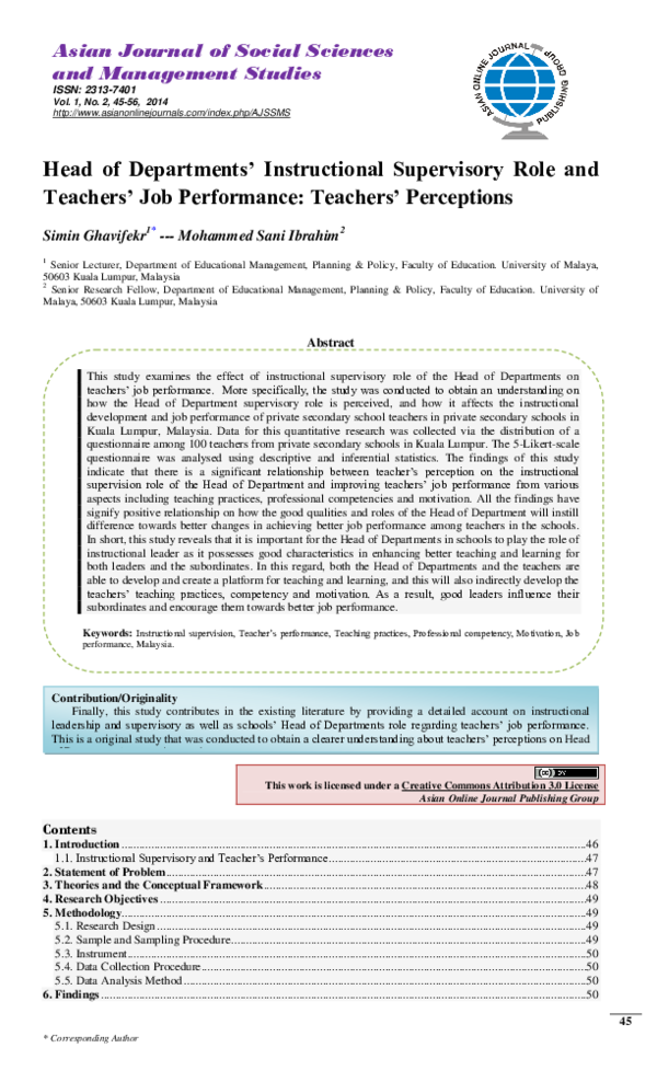 (PDF) Teachers ’ Perceptions on How the Head of Departments ’ Role as a ...