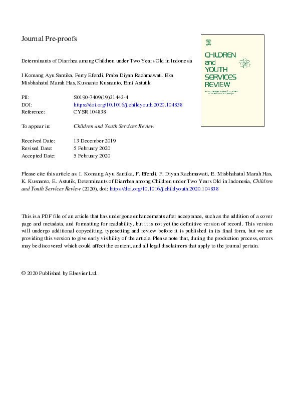 (PDF) Determinants of diarrhea among children under two years old in ...
