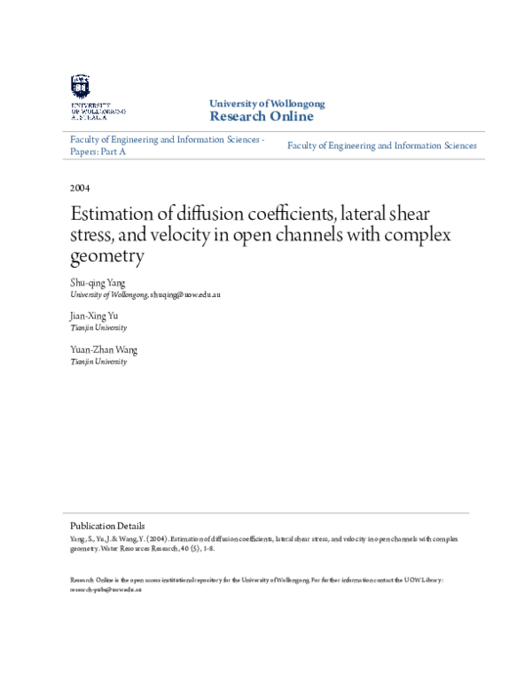 (PDF) Estimation of diffusion coefficients, lateral shear stress, and ...