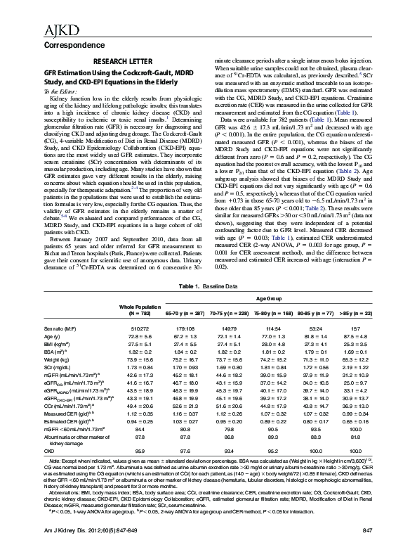 (PDF) GFR Estimation Using the CockcroftGault, MDRD Study, and CKDEPI