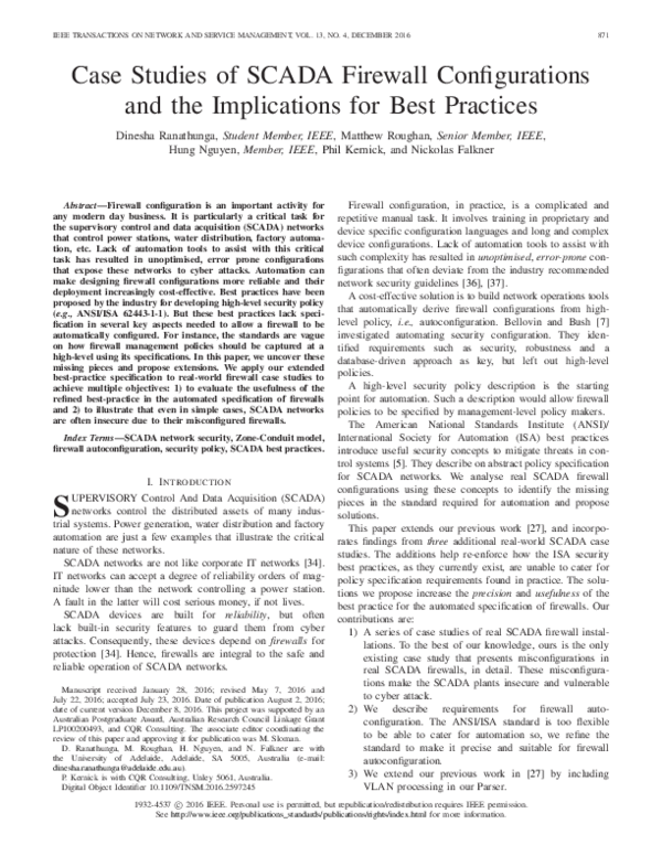 (PDF) Case Studies of SCADA Firewall Configurations and the