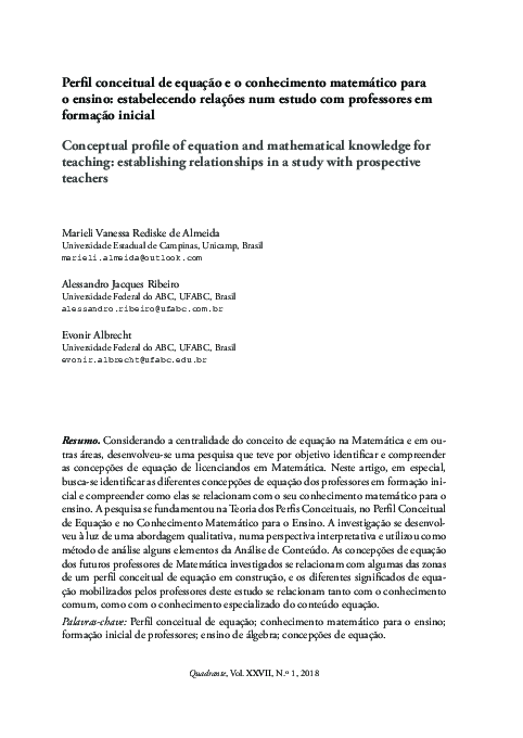 (PDF) Perfil conceitual de equação e o conhecimento matemático para o ...