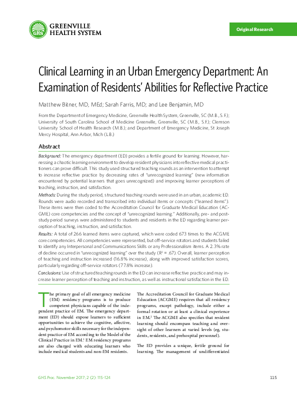 (PDF) Clinical Learning in an Urban Emergency Department : An ...