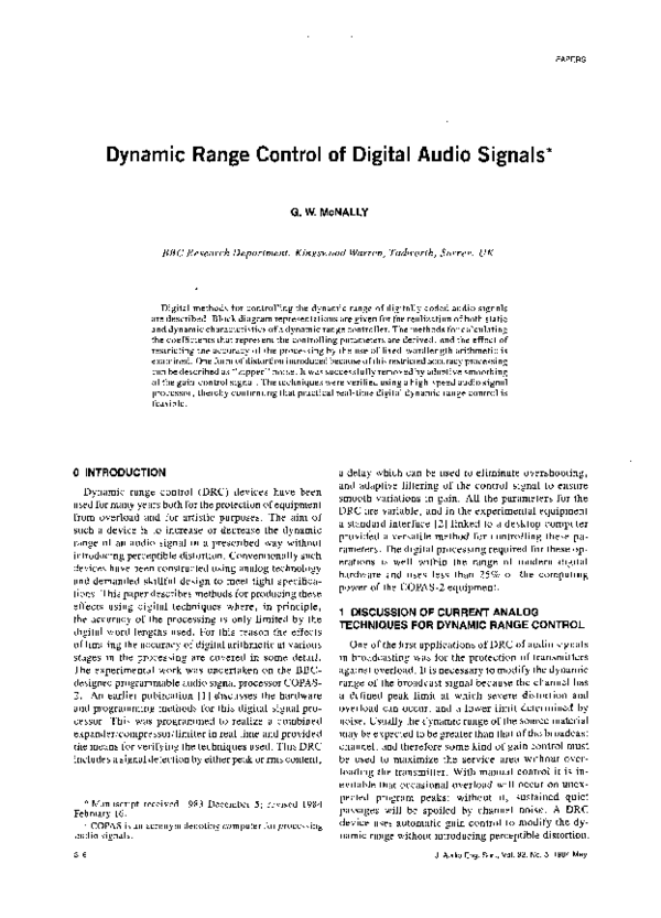 (PDF) Dynamic range control of digital audio signals Guy McNally