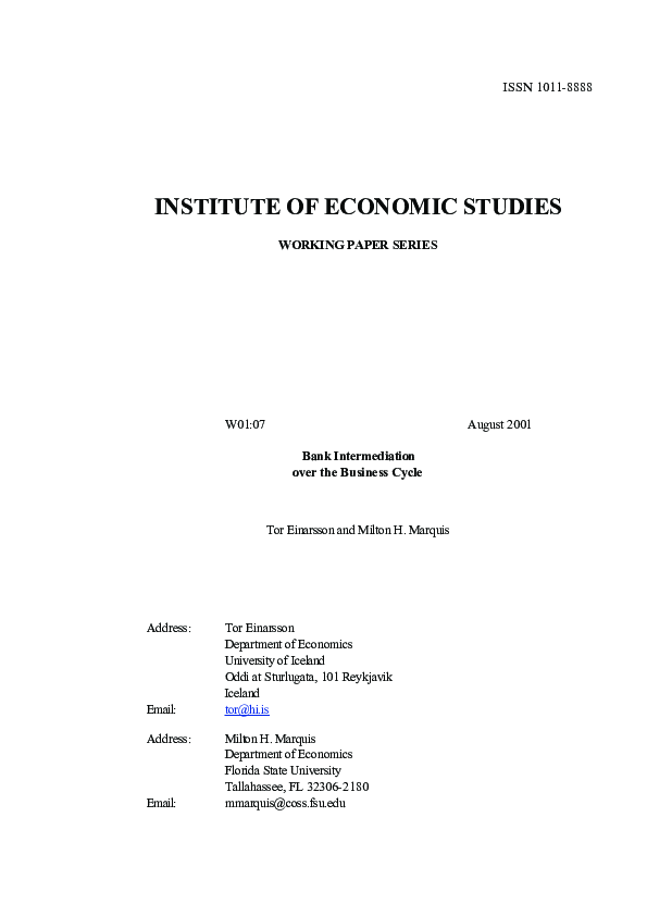 (PDF) INSTITUTE OF ECONOMIC STUDIES WORKING PAPER SERIES W 01 : 07 ...