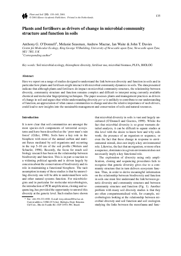 (PDF) Plants and fertilisers as drivers of change in microbial ...
