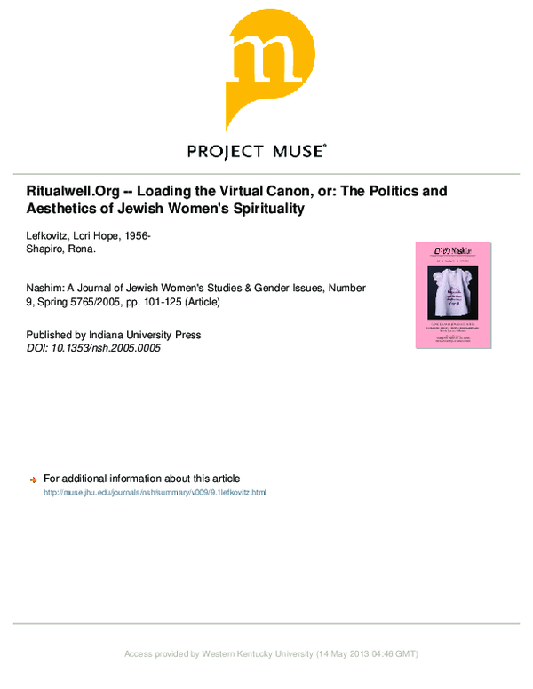 (PDF) RITUALWELL.ORG—LOADING the Virtual Canon, Or: The Politics and ...