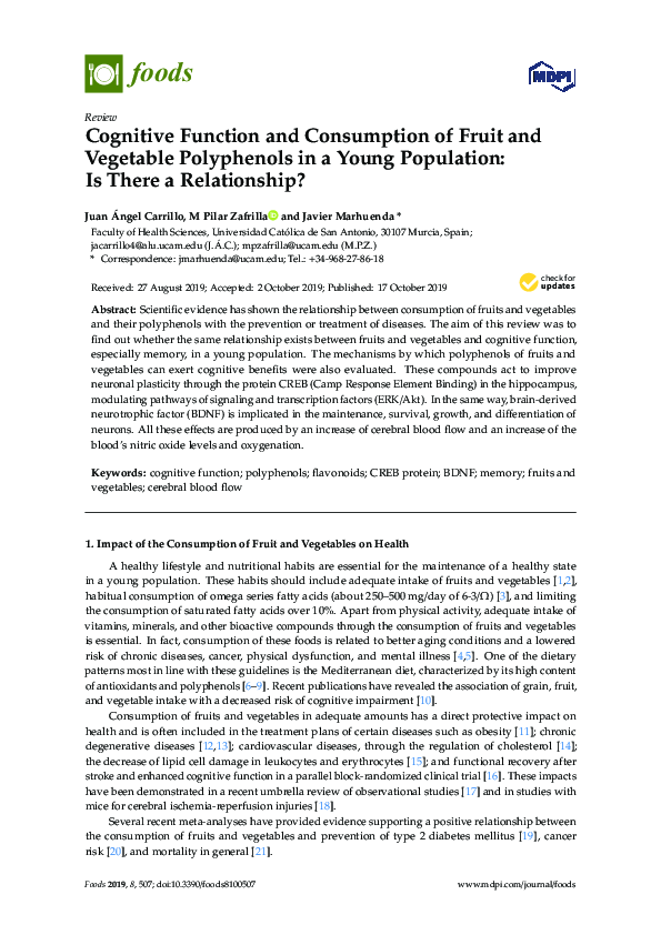 (PDF) Cognitive Function and Consumption of Fruit and Vegetable ...