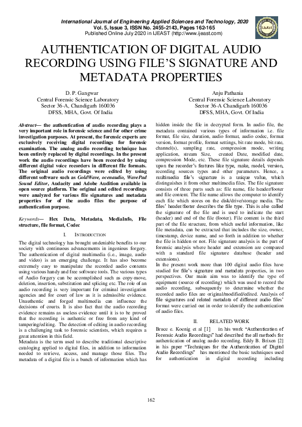(PDF) Authentication of Digital Audio Recording Using File’s Signature ...