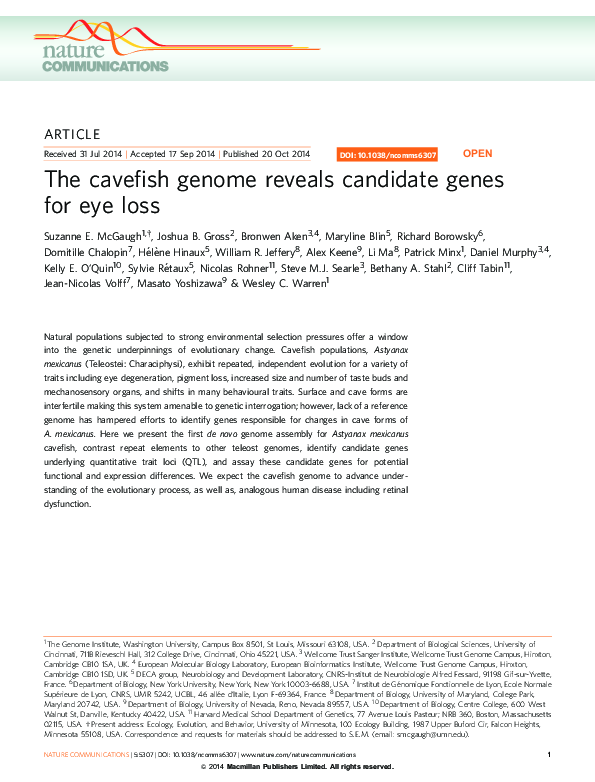 The cavefish genome reveals candidate genes for eye loss