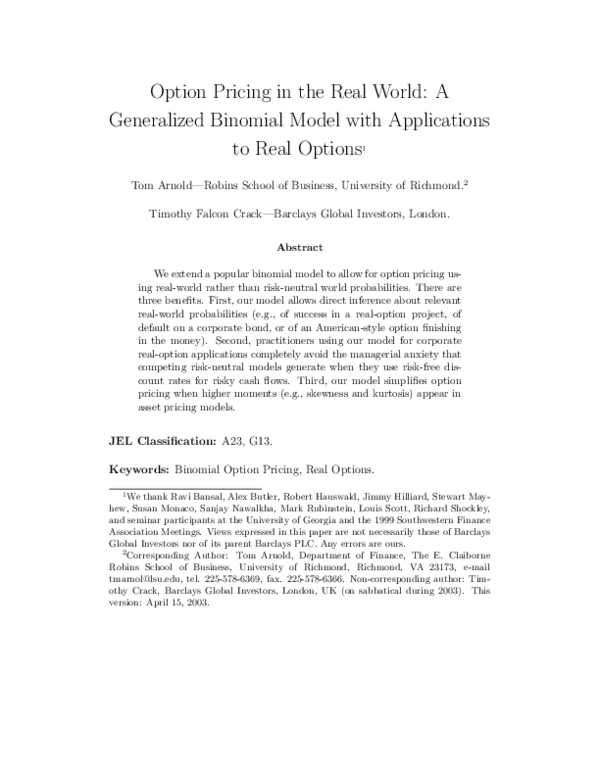 (PDF) Option Pricing in the Real World: A Generalized Binomial Model ...