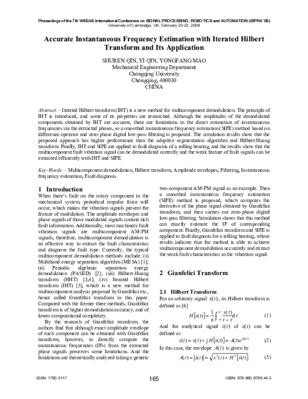 (PDF) Accurate instantaneous frequency estimation with iterated Hilbert ...
