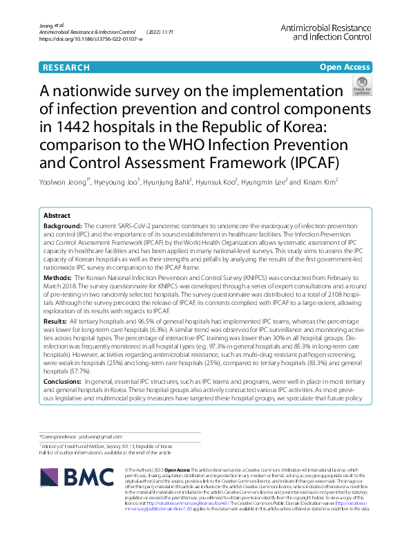 (PDF) A nationwide survey on the implementation of infection prevention ...