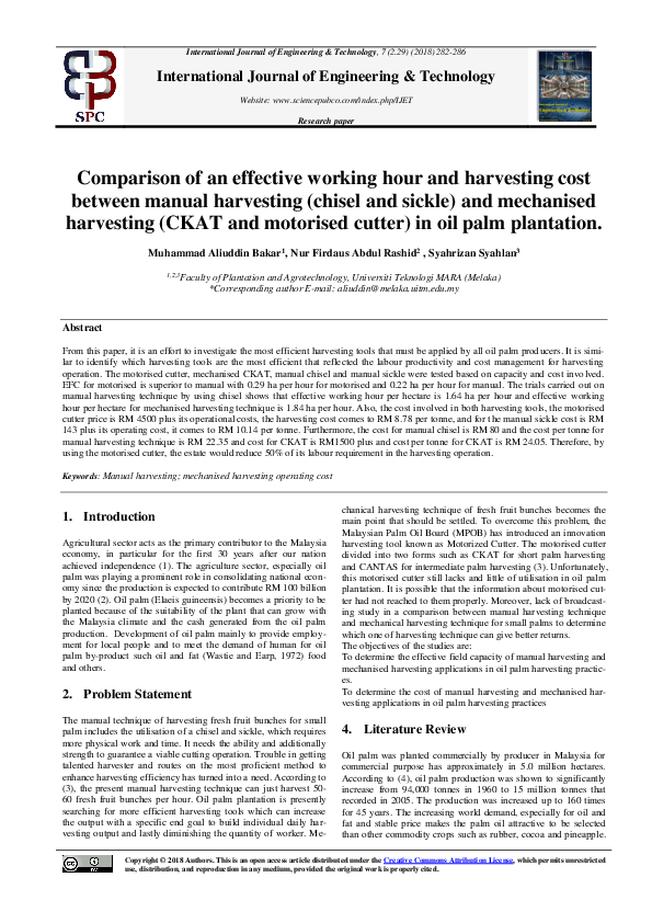 (PDF) Comparison of an effective working hour and harvesting cost