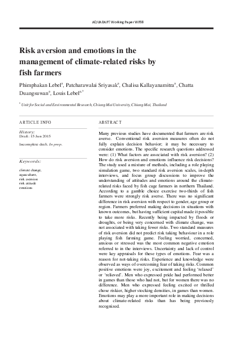 (PDF) Risk aversion and emotions in the management of climate-related ...