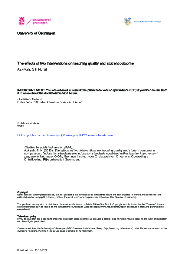(PDF) The effects of two interventions on teaching quality and student ...