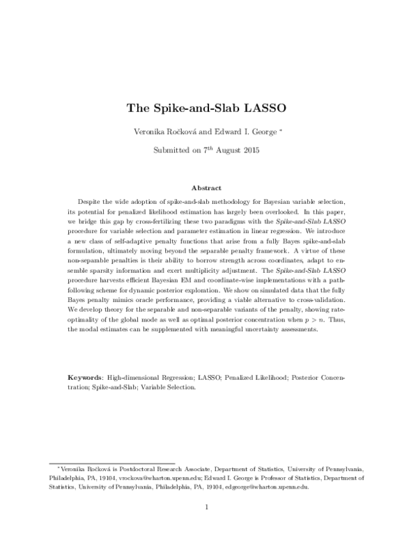 (PDF) The Spike-and-Slab LASSO