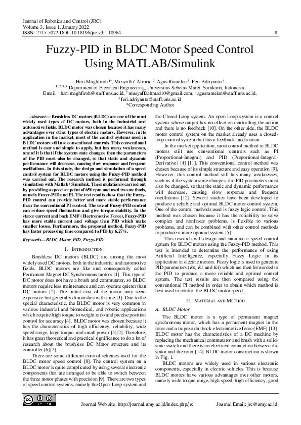 (PDF) Fuzzy-PID in BLDC Motor Speed Control Using MATLAB/Simulink