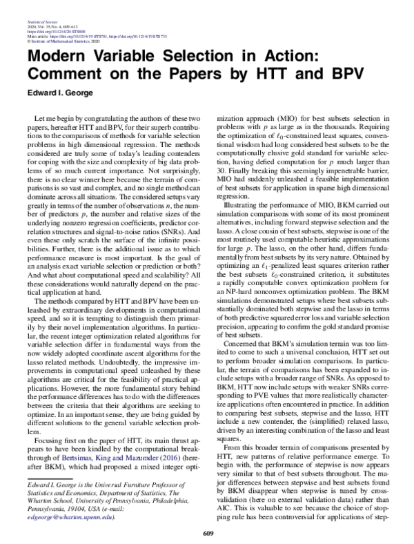 (PDF) Modern Variable Selection in Action: Comment on the Papers by HTT ...