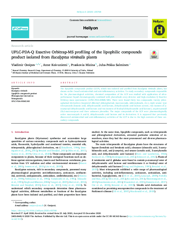 (PDF) UPLC-PDA-Q Exactive Orbitrap-MS profiling of the lipophilic ...