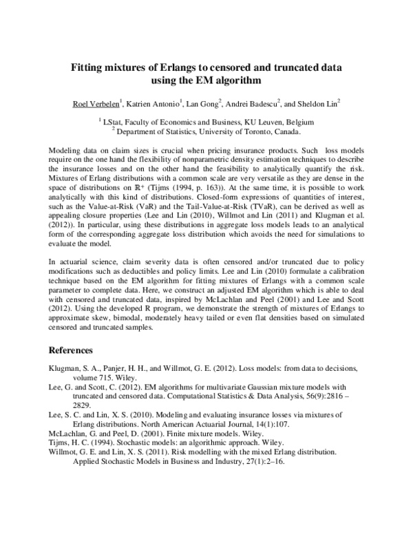 (PDF) Fitting Mixtures of Erlangs to Censored and Truncated Data Using ...