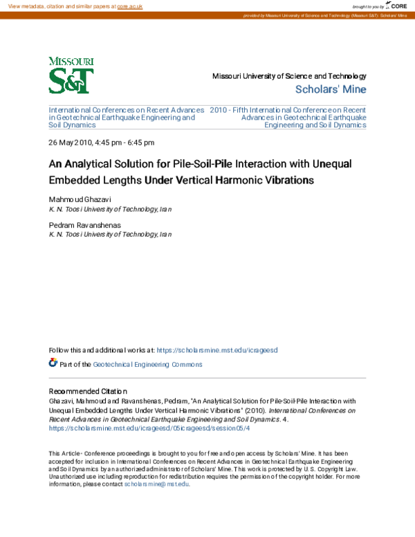 (PDF) An Analytical Solution for Pile-Soil-Pile Interaction with ...