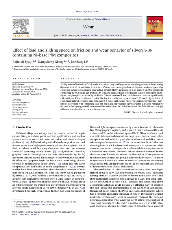 (PDF) Effect of load and sliding speed on friction and wear behavior of ...