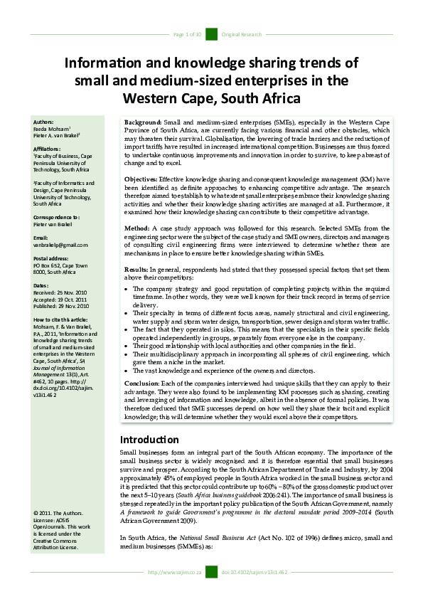 (PDF) Information and knowledge sharing trends of small and medium ...