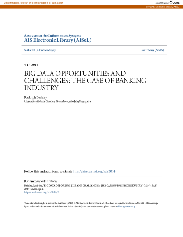 (PDF) Big Data Opportunities and Challenges: The Case of Banking Industry