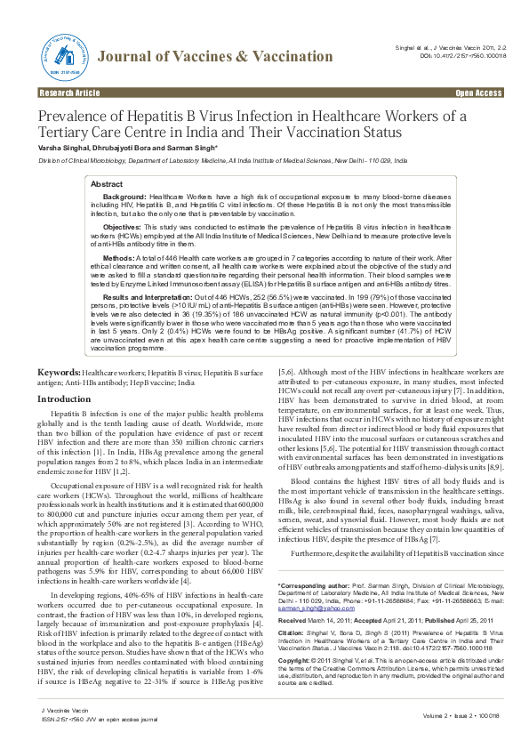 (PDF) Prevalence of Hepatitis B Virus Infection in Healthcare Workers ...