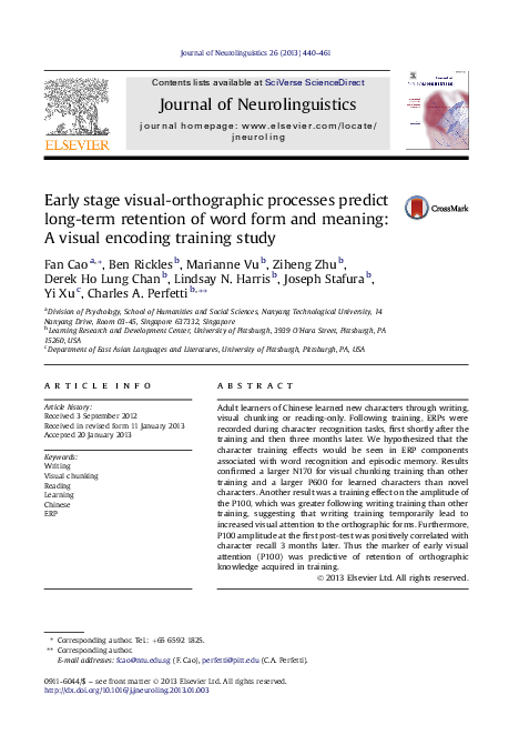 (PDF) Early stage visual-orthographic processes predict long-term ...
