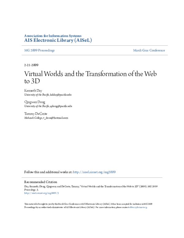 (PDF) Virtual Worlds and the Transformation of the Web to 3D