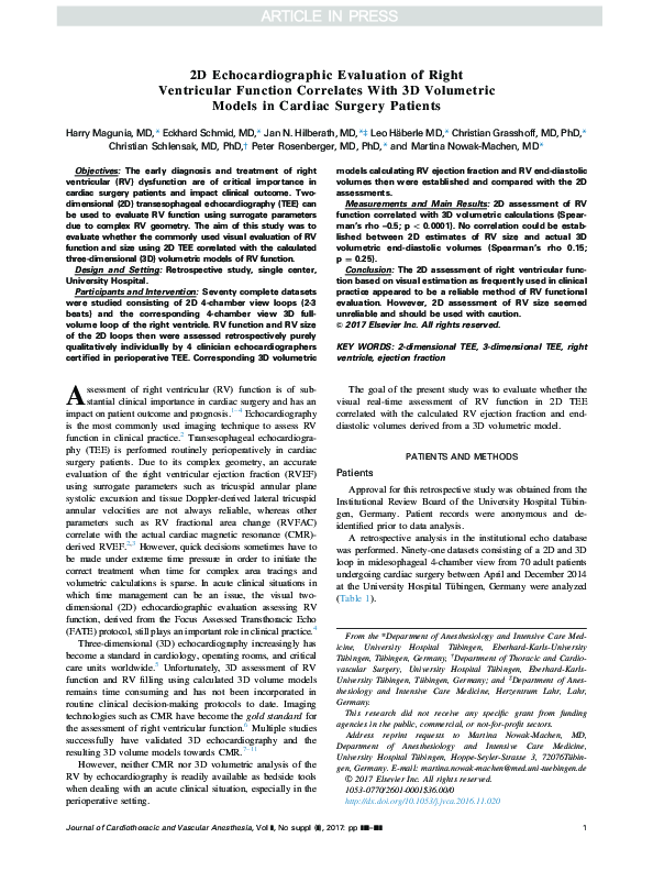 (PDF) 2D Echocardiographic Evaluation of Right Ventricular Function ...