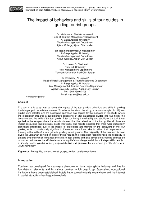 (PDF) The impact of behaviors and skills of tour guides in guiding ...