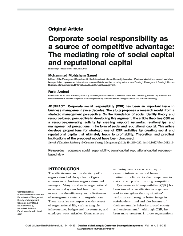 (PDF) Corporate social responsibility as a source of competitive ...
